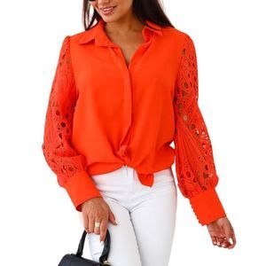 Camisa Orange Openwork-Sleeve Button-Up Size XL